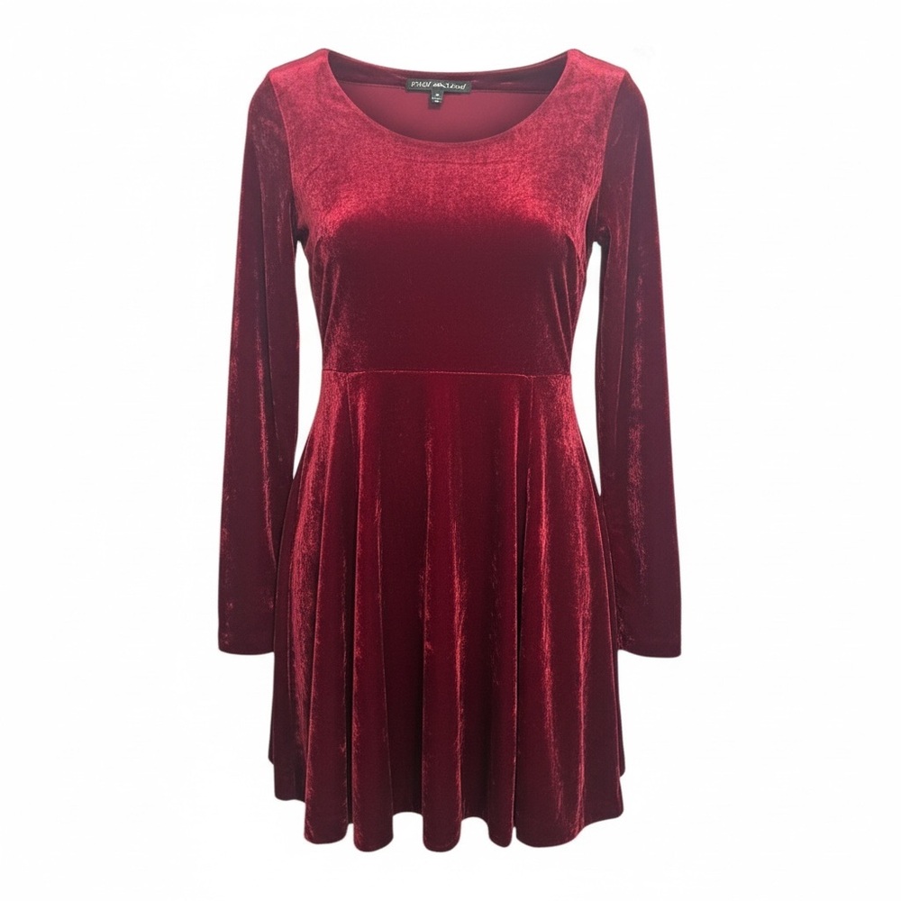 Vintage 90s Betsey Johnson Crushed Velvet Mini Dress/ Baby Doll in Deep Red
